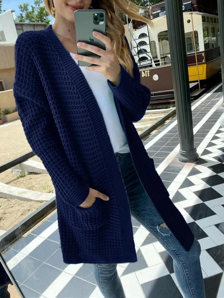 Cardigan Ample Couleur Poche Unie