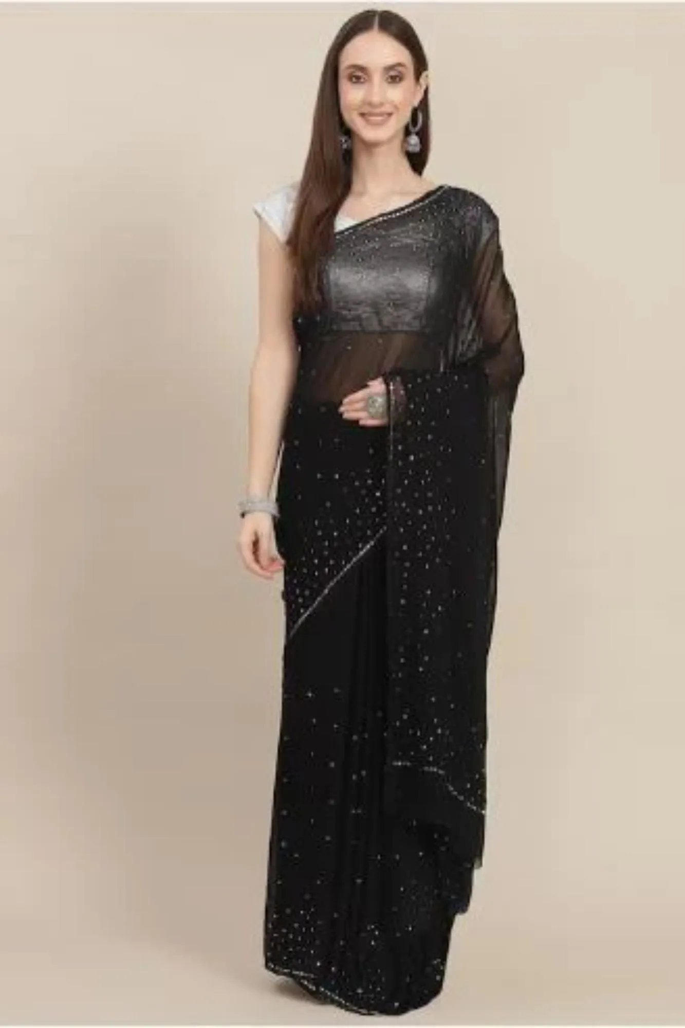 Chiffon Saree with Mirror, Thread work.