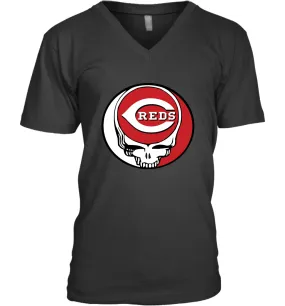 Cincinnati Reds Grateful Dead Steal Your Face Baseball Mens V-Neck T-Shirt