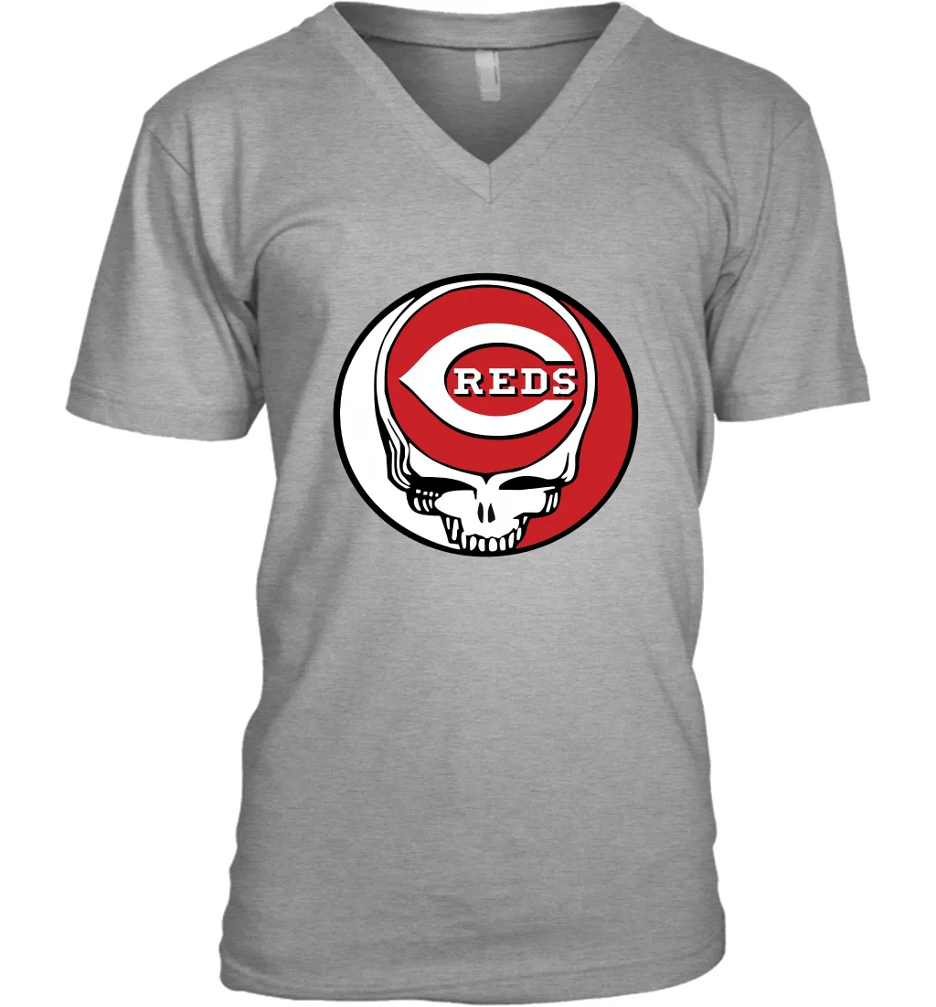 Cincinnati Reds Grateful Dead Steal Your Face Baseball Mens V-Neck T-Shirt