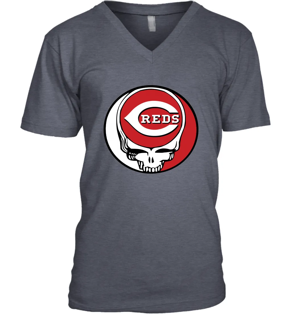 Cincinnati Reds Grateful Dead Steal Your Face Baseball Mens V-Neck T-Shirt