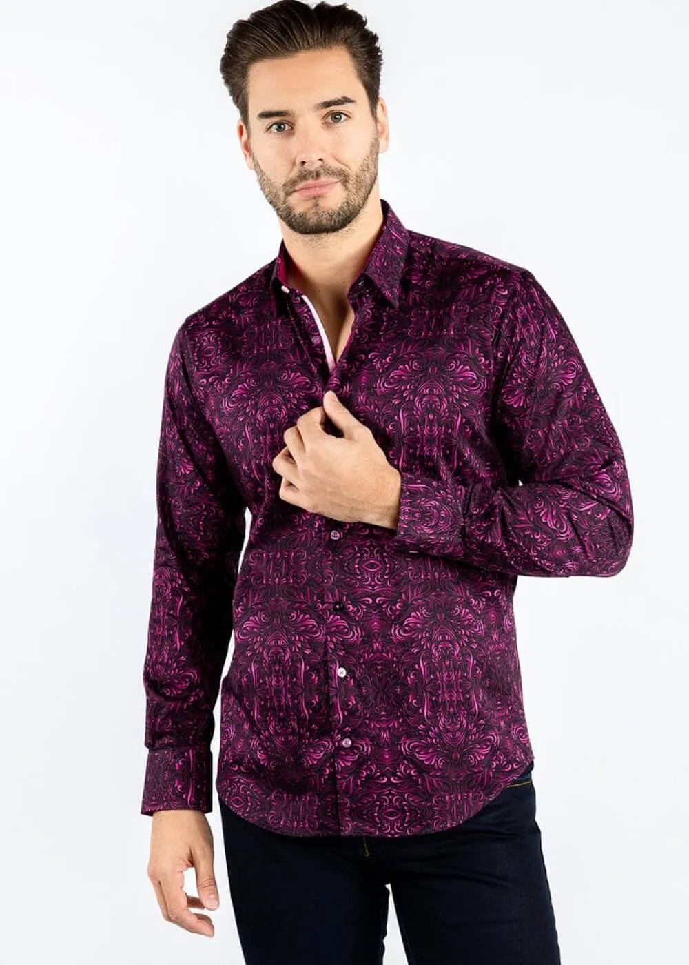 Claudio Lugli Men's Ornament Shirt Fuchsia