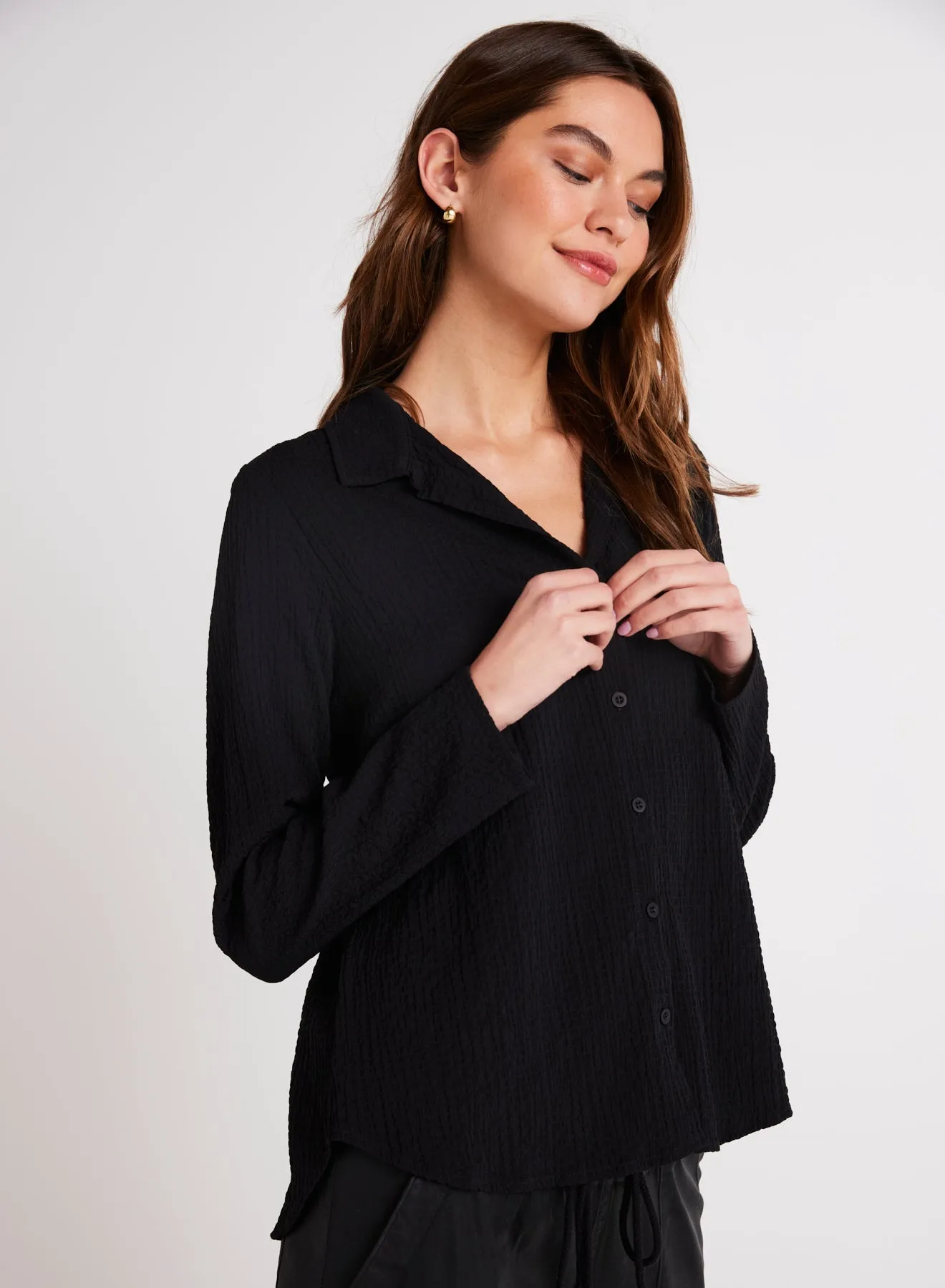 Clean Button Front Shirt - Black