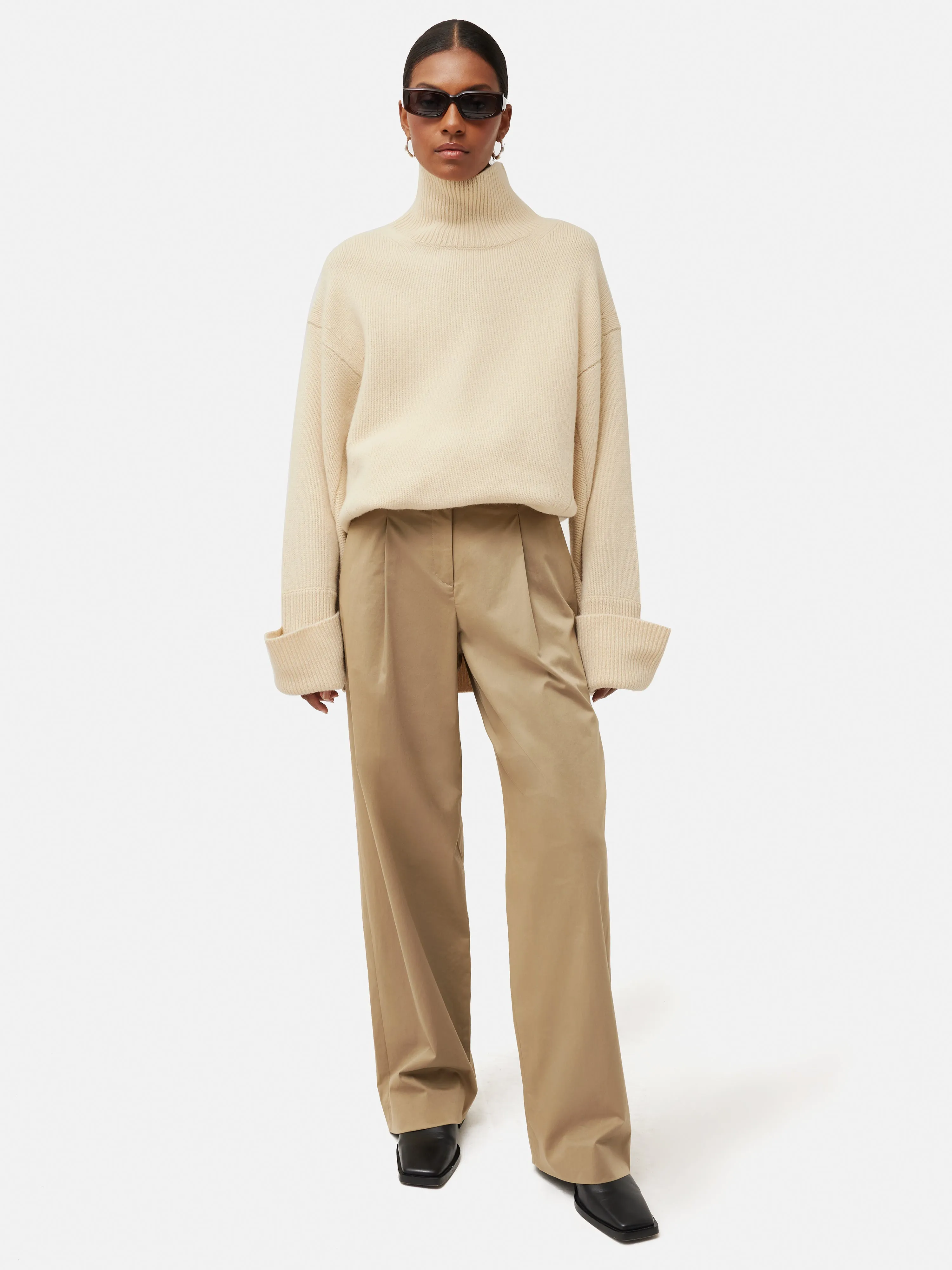 Cotton Pleat Front Trouser | Stone