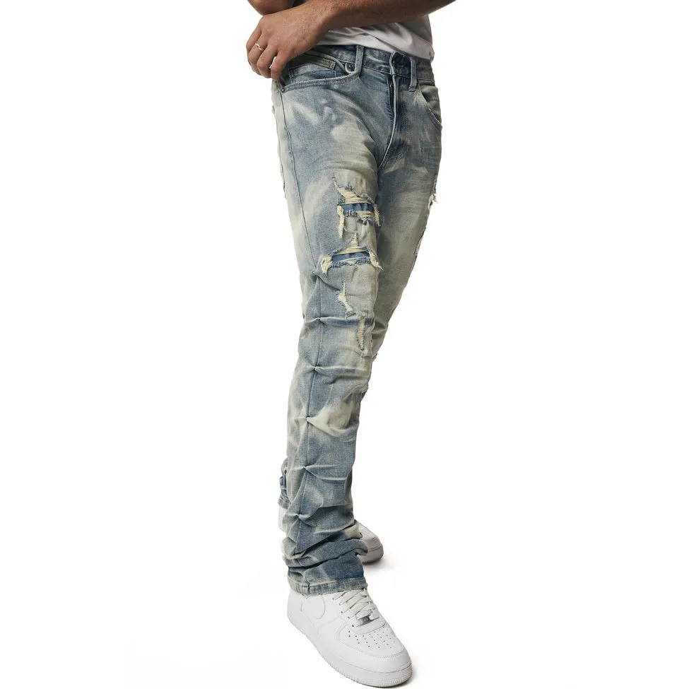 Crinkle Effect Straight Jeans - Clyde Blue