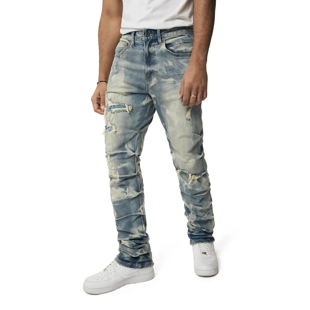 Crinkle Effect Straight Jeans - Clyde Blue