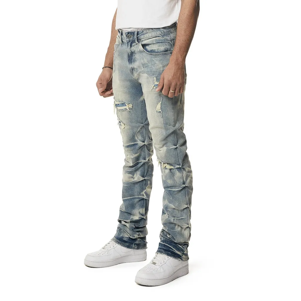 Crinkle Effect Straight Jeans - Clyde Blue