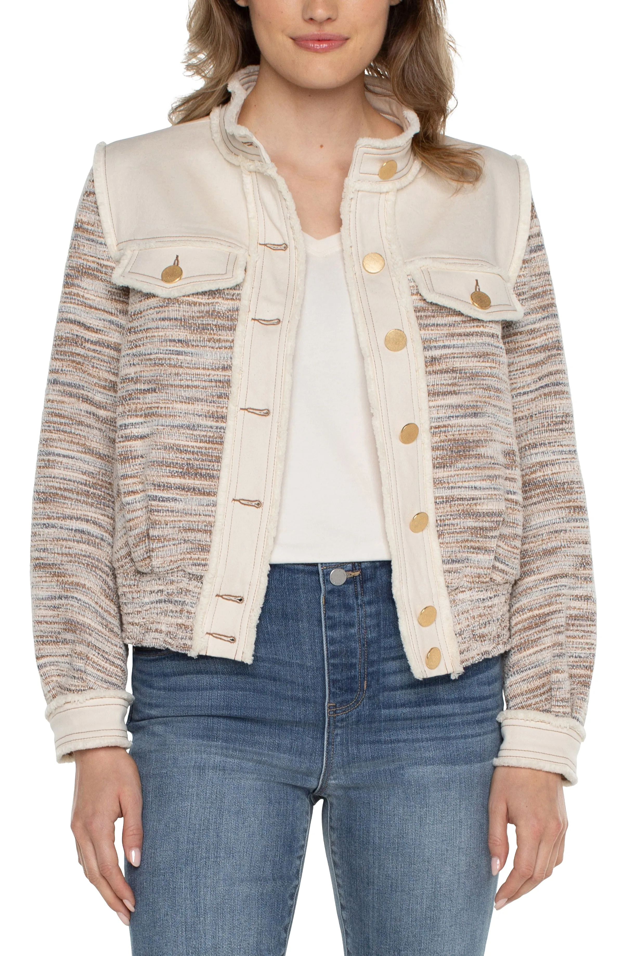 CROPPED DENIM BOUCLE JACKET