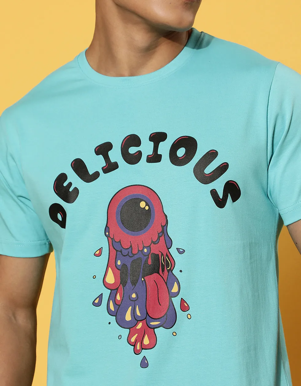 Delicious Printed Blue Chest Graphic Regular Printed Tshirt