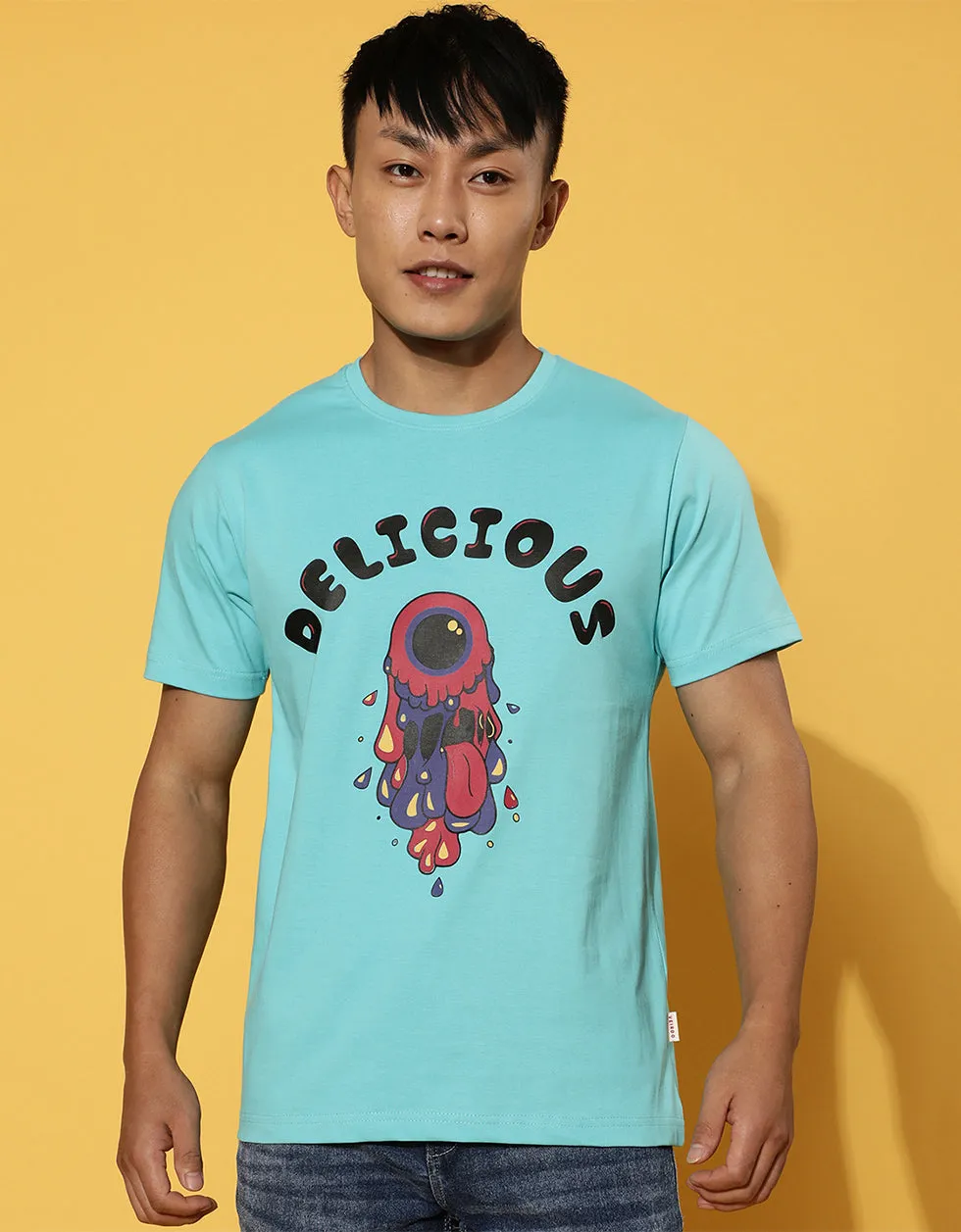 Delicious Printed Blue Chest Graphic Regular Printed Tshirt