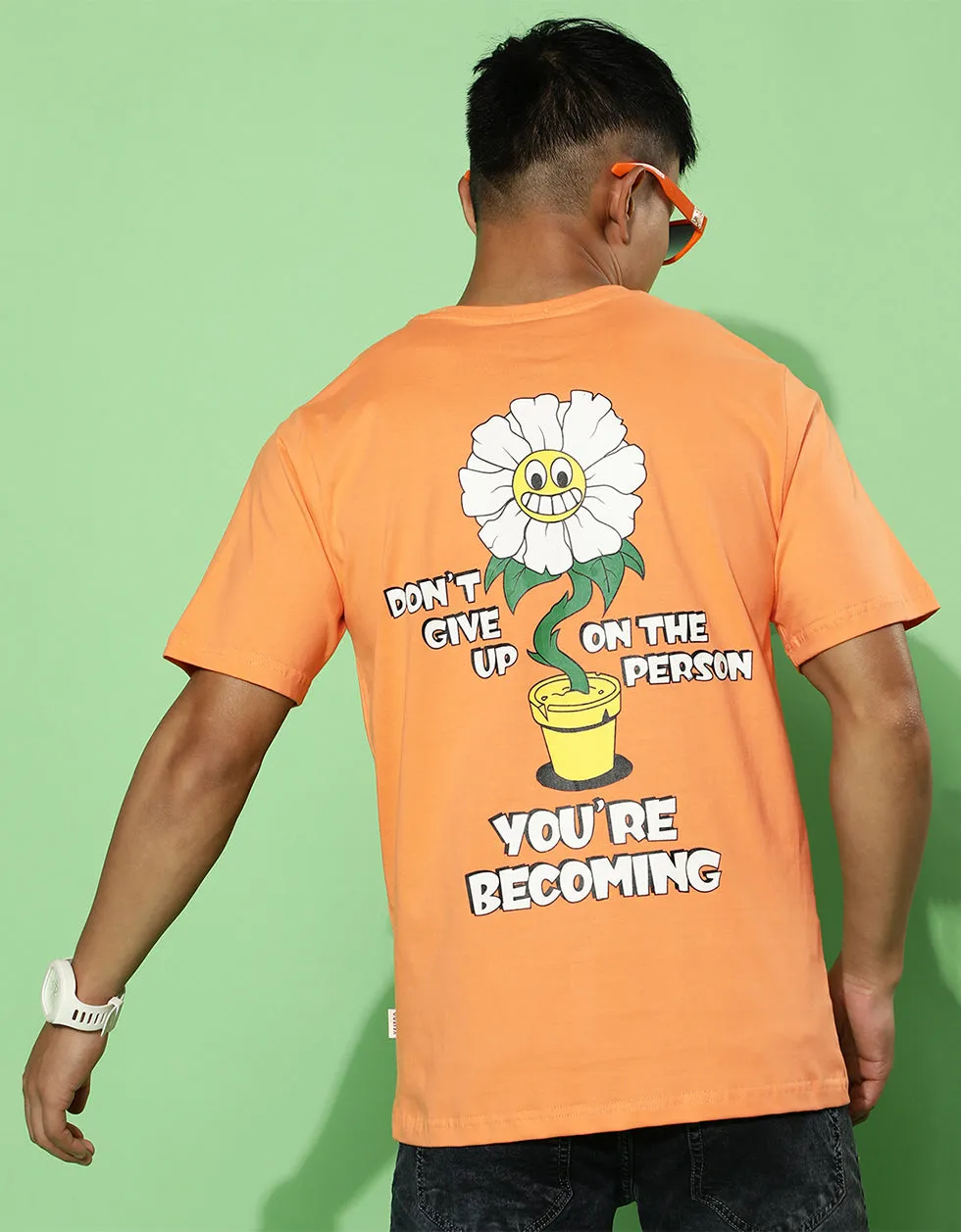 Don't Give Up Orange Regular Printed Back Graphic Printed Tshirt