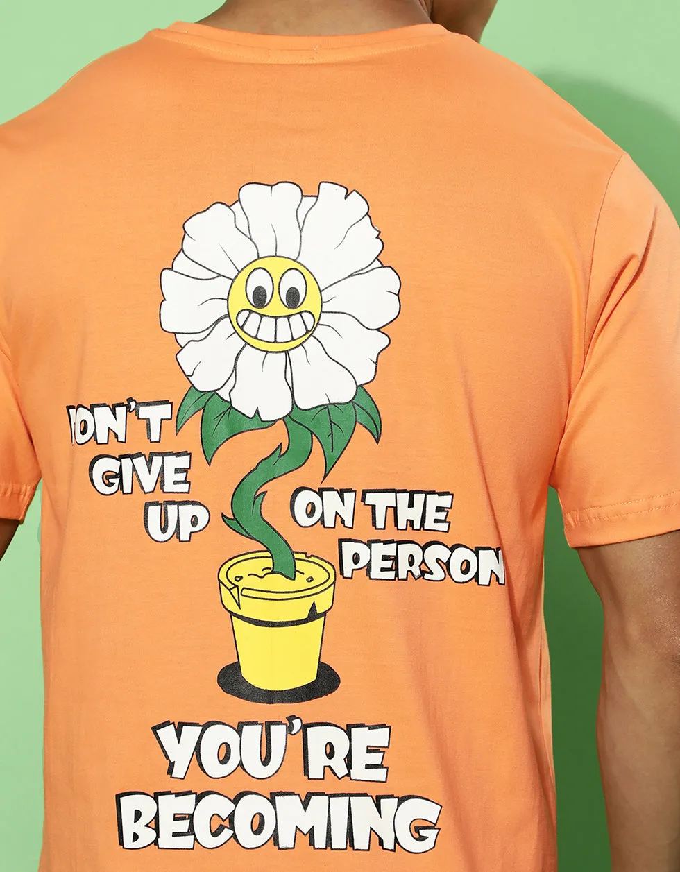 Don't Give Up Orange Regular Printed Back Graphic Printed Tshirt