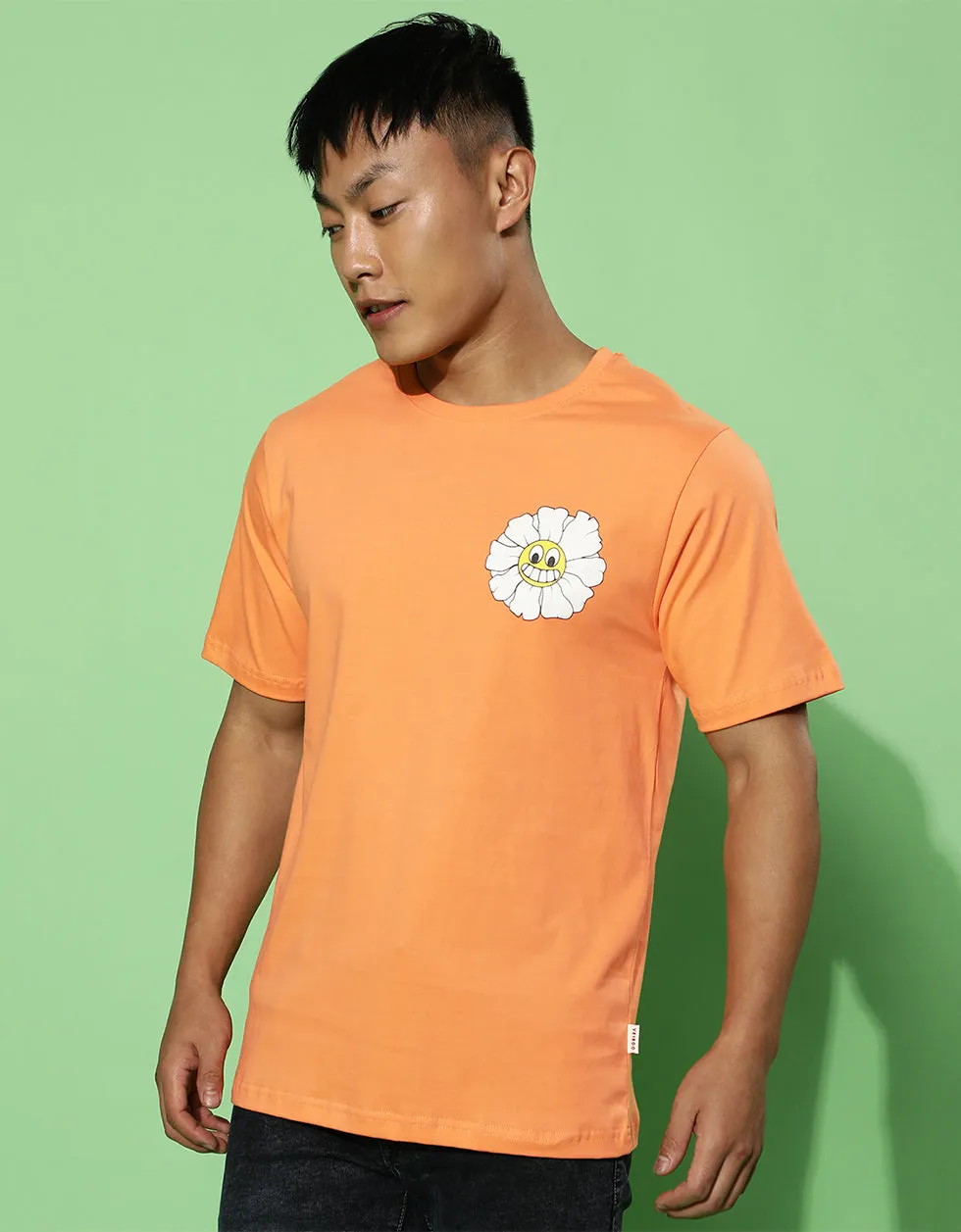 Don't Give Up Orange Regular Printed Back Graphic Printed Tshirt