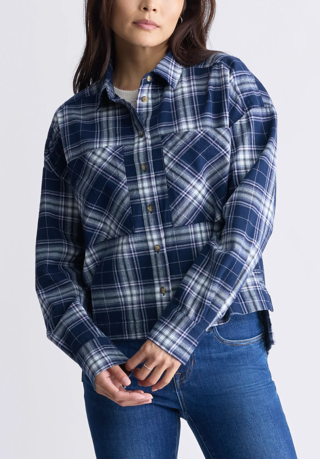 Enid Women's Plaid Shirt, Navy - WT0126F