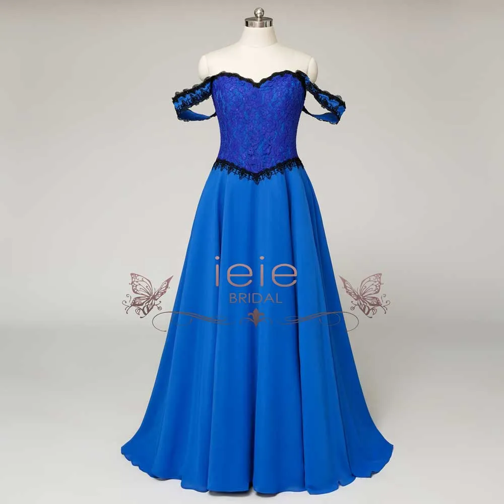 Fantasy Theme Royal Blue Lace Wedding Dress with Black Cape | MAUDE