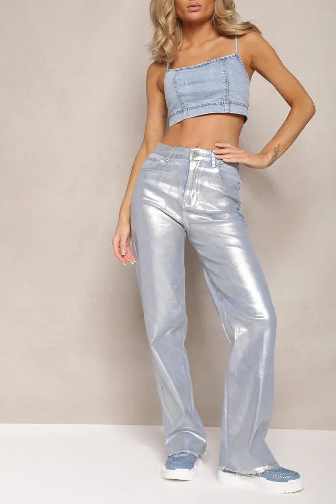 Farah Blue Metallic Wide Leg Jeans