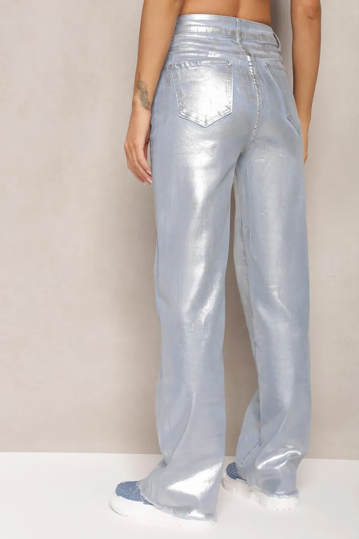 Farah Blue Metallic Wide Leg Jeans