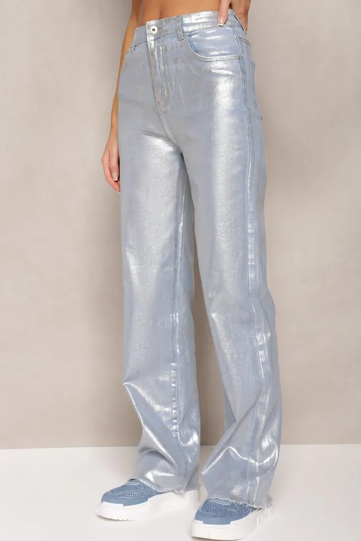 Farah Blue Metallic Wide Leg Jeans