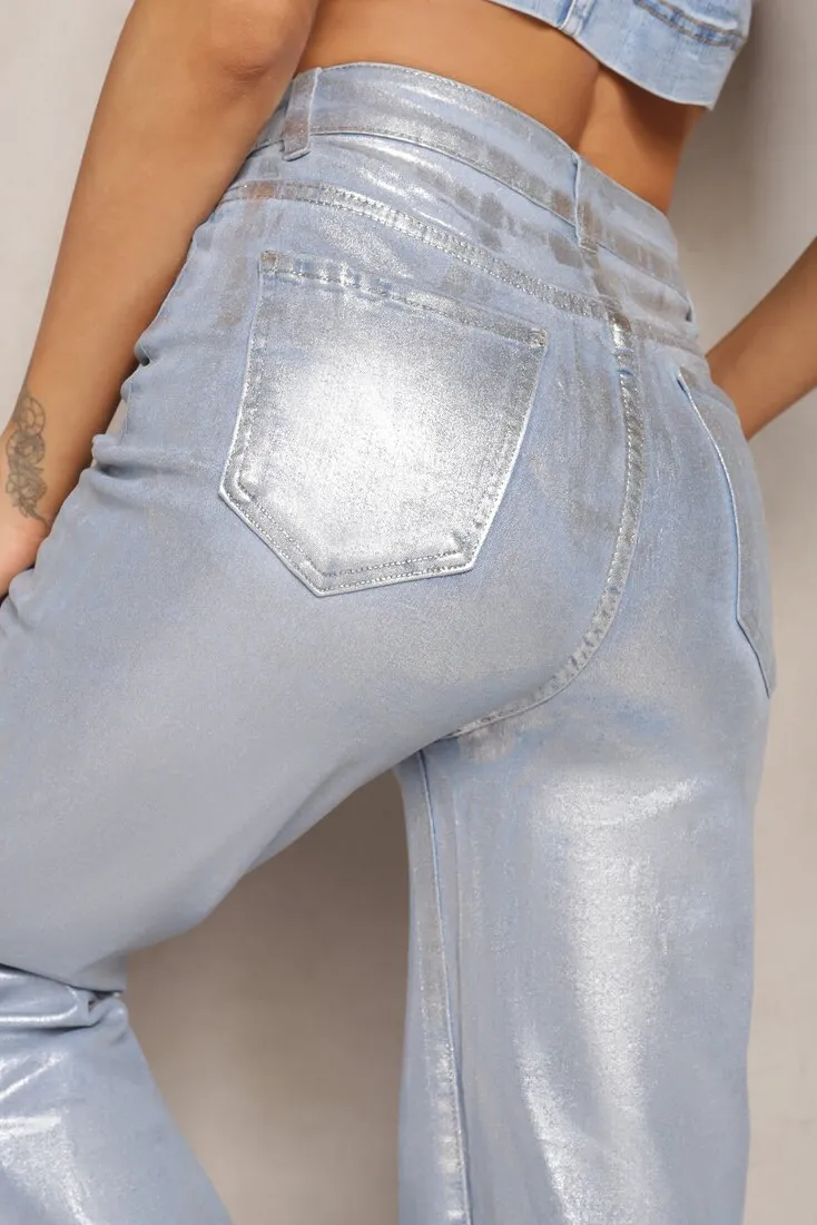 Farah Blue Metallic Wide Leg Jeans