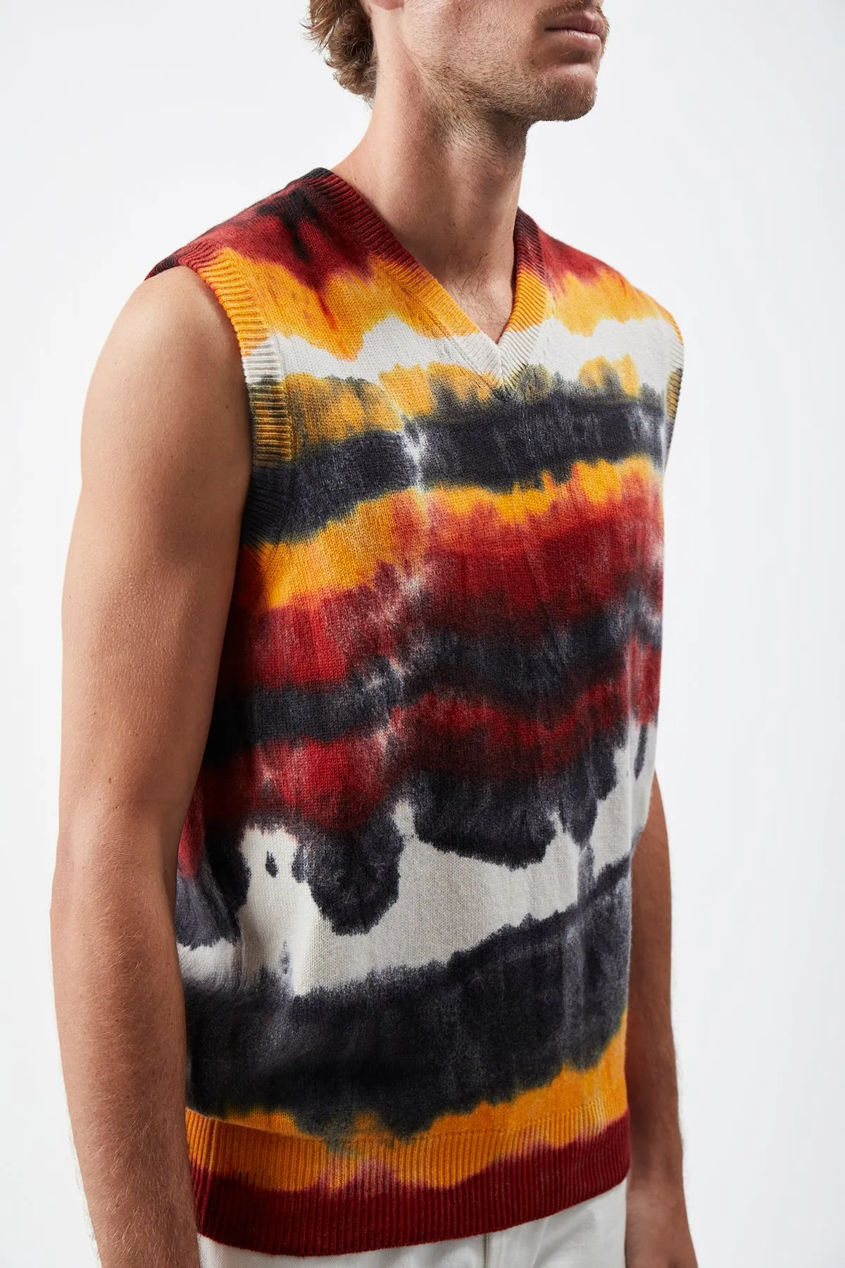 Fielding Knit Vest in Fire Tie Dye Cashmere