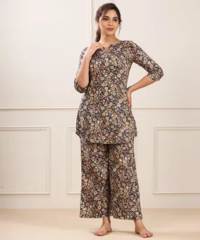 Floral Canopy on Blue cotton Loungewear Set