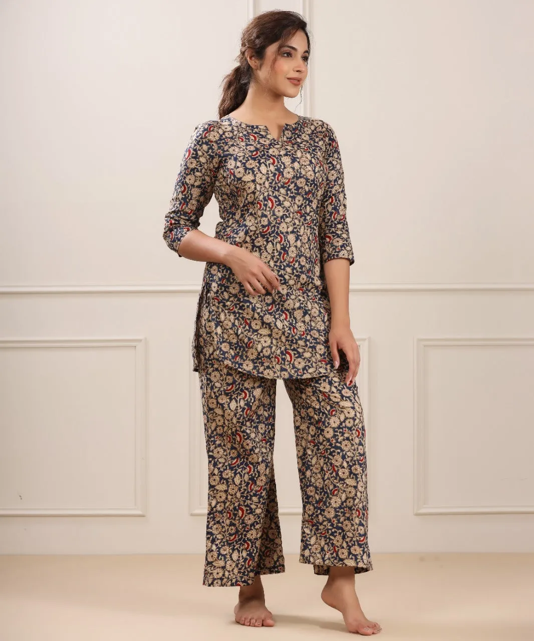 Floral Canopy on Blue cotton Loungewear Set