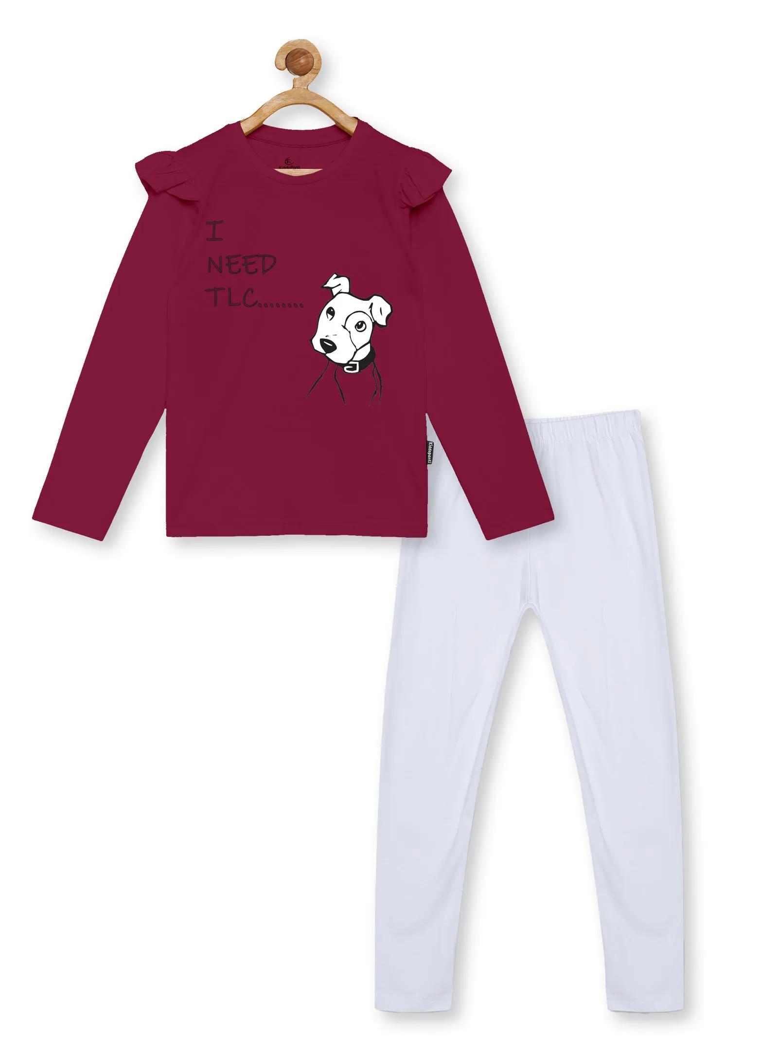 Girl's Printed Full Sleeve Tee & Solid Legging Set