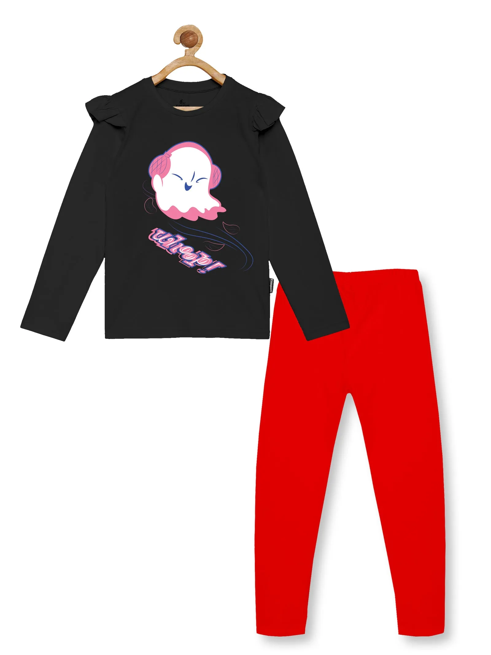 Girl's Printed Full Sleeve Tee & Solid Legging Set