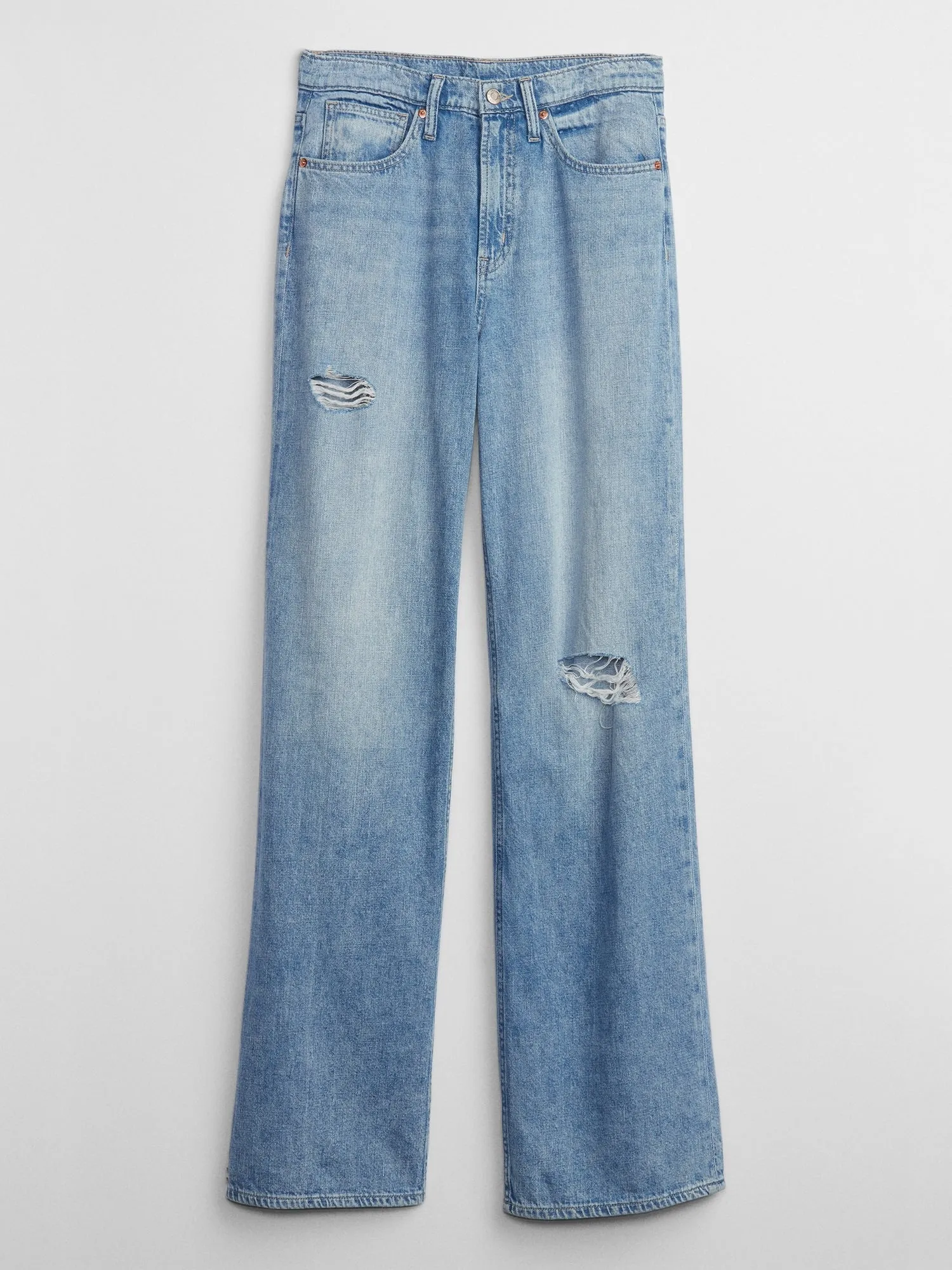 High Rise Destructed Wide-Leg Jeans with Washwell