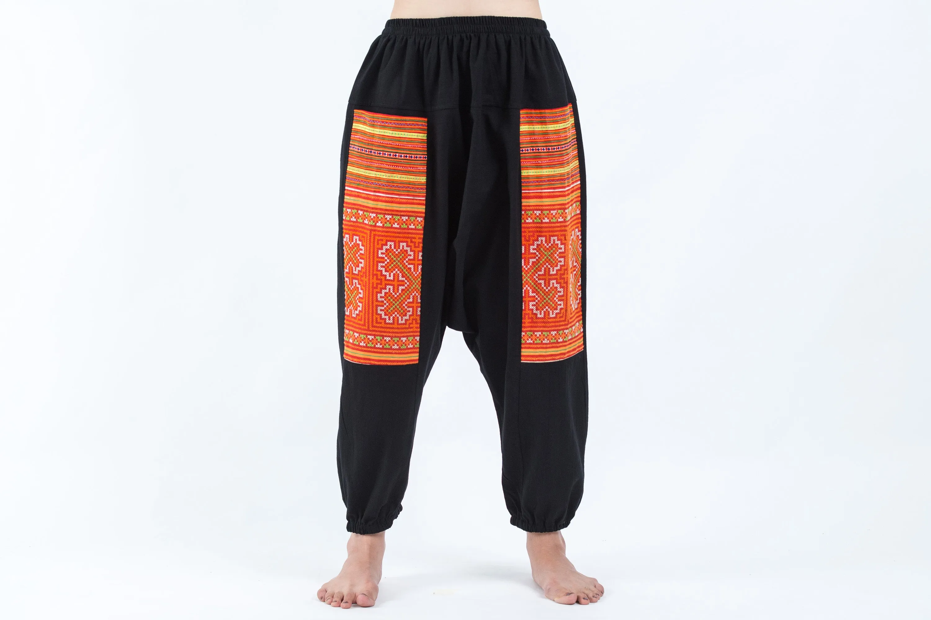 Hill Tribe Embroidered Cotton Women's Harem Pants In Black