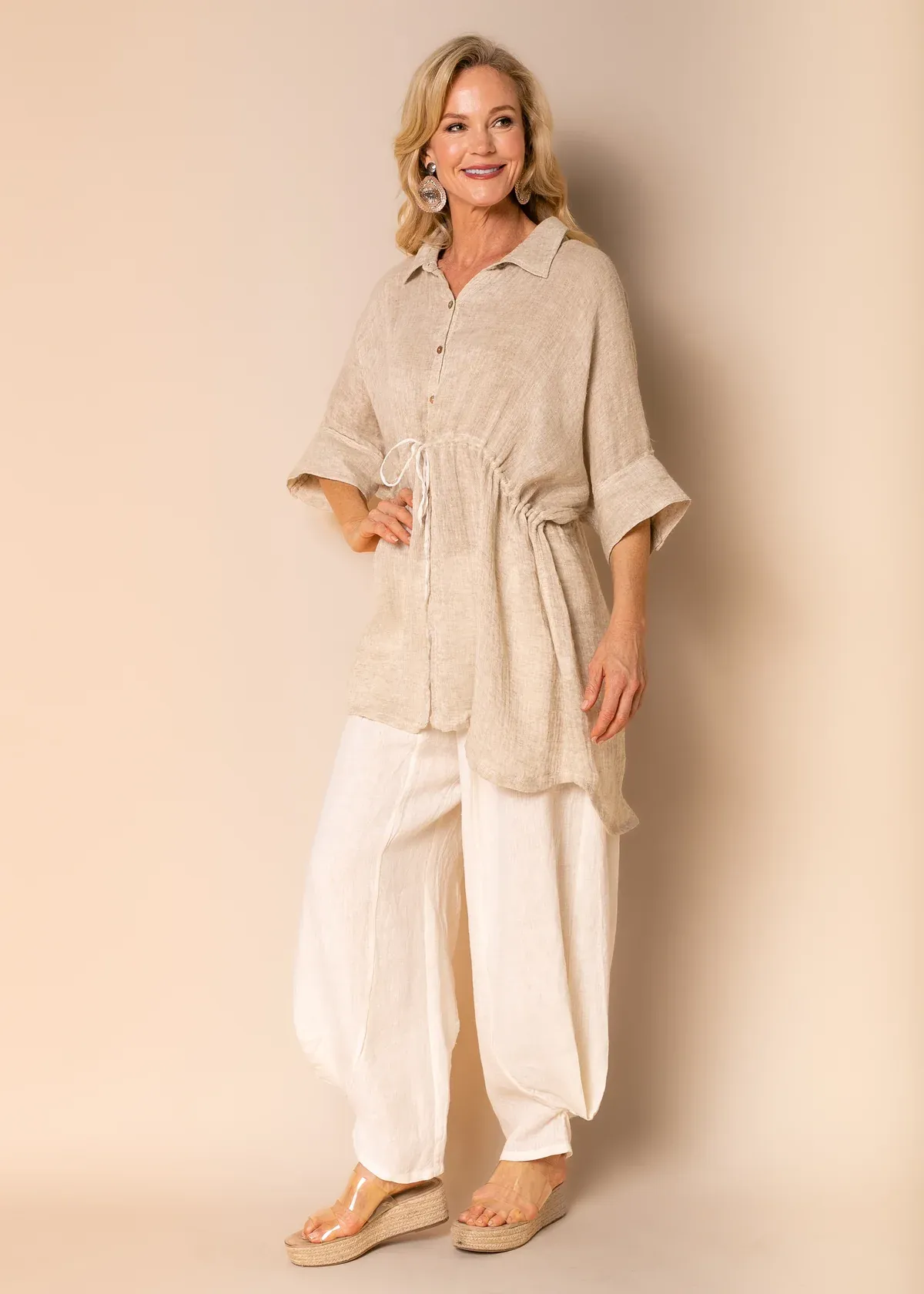 Imagine Fashion - Kilah Linen Top - Latte