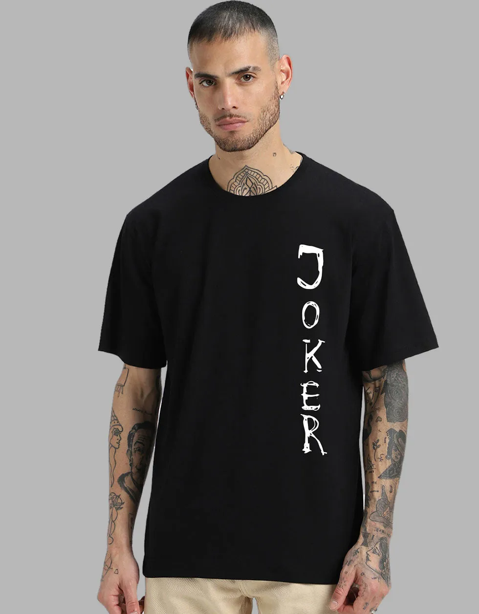 Joker Oversized Black Back Puff Graphic Printed Tshirt