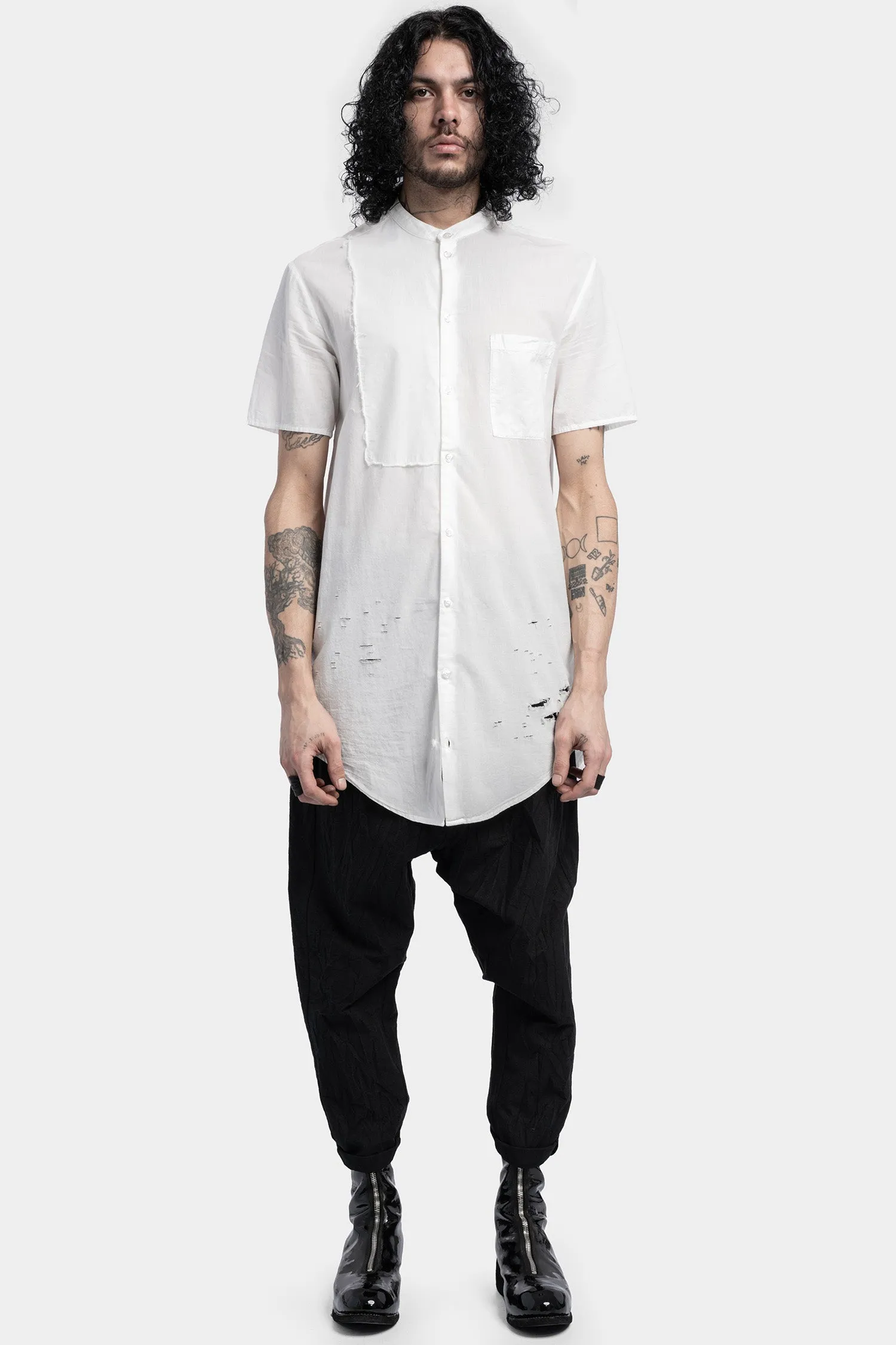 Korean collar cotton short sleeve shirt