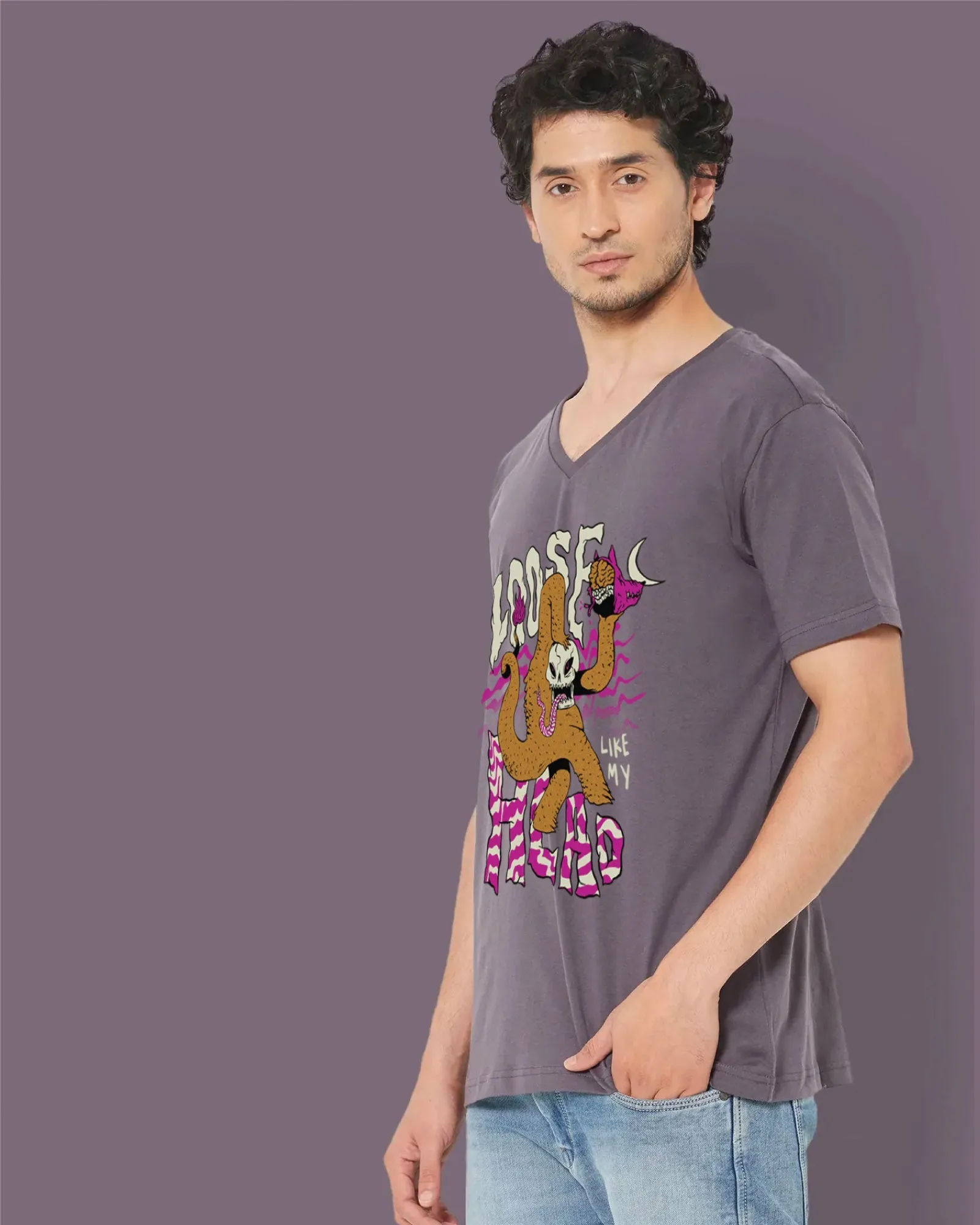 Loose Head Dragon V Neck: Steel Grey