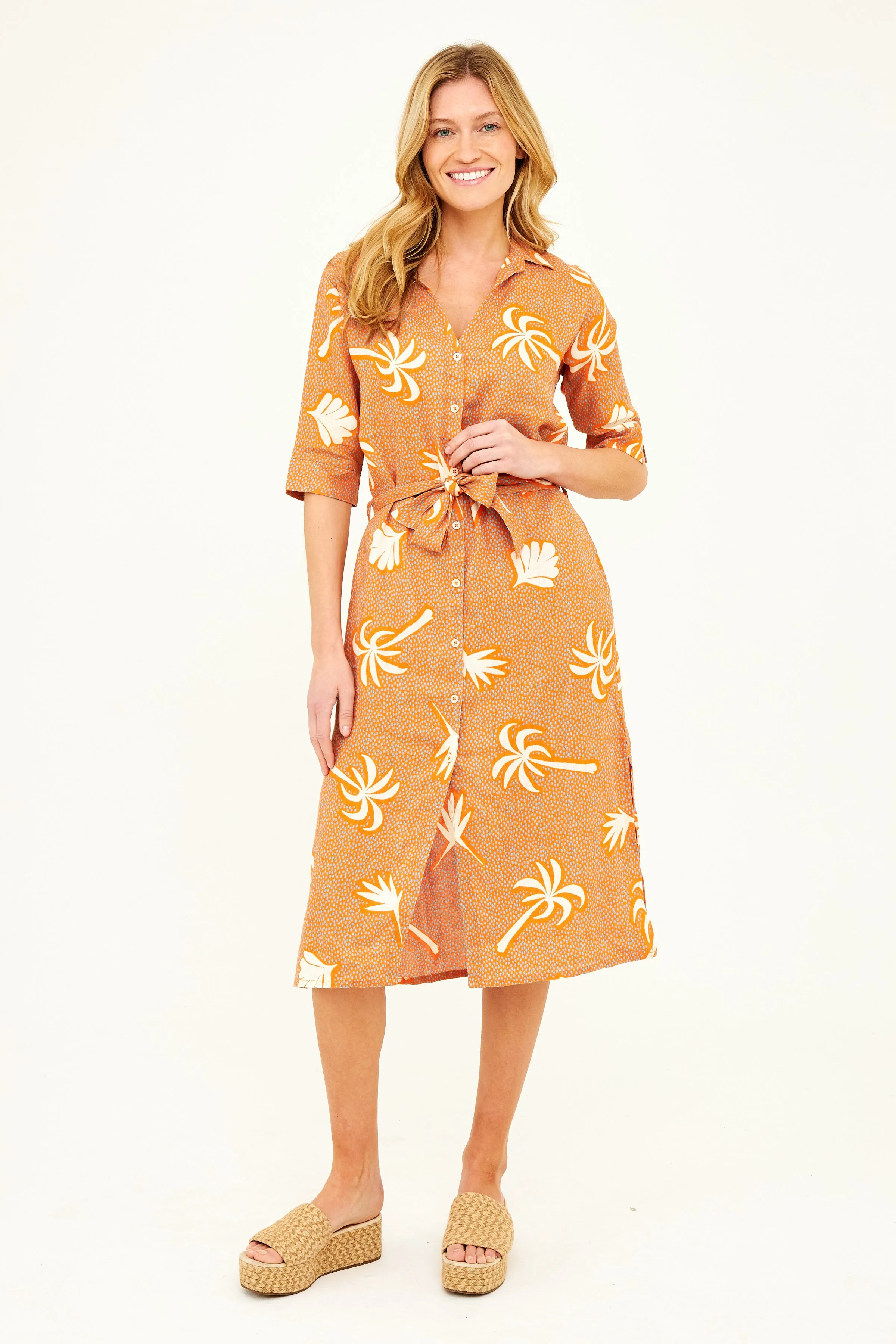 Lucy Dress - Dominica Orange Palm Print