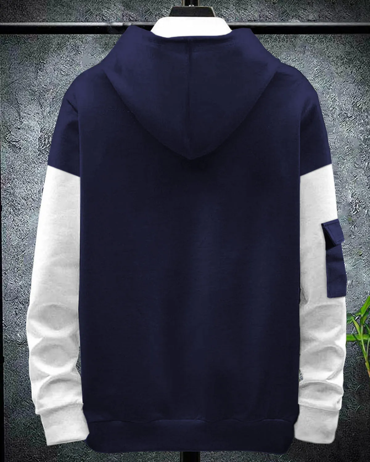 men hooded navy blue-White Sweatshirt