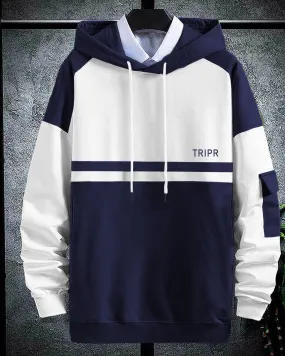 men hooded navy blue-White Sweatshirt