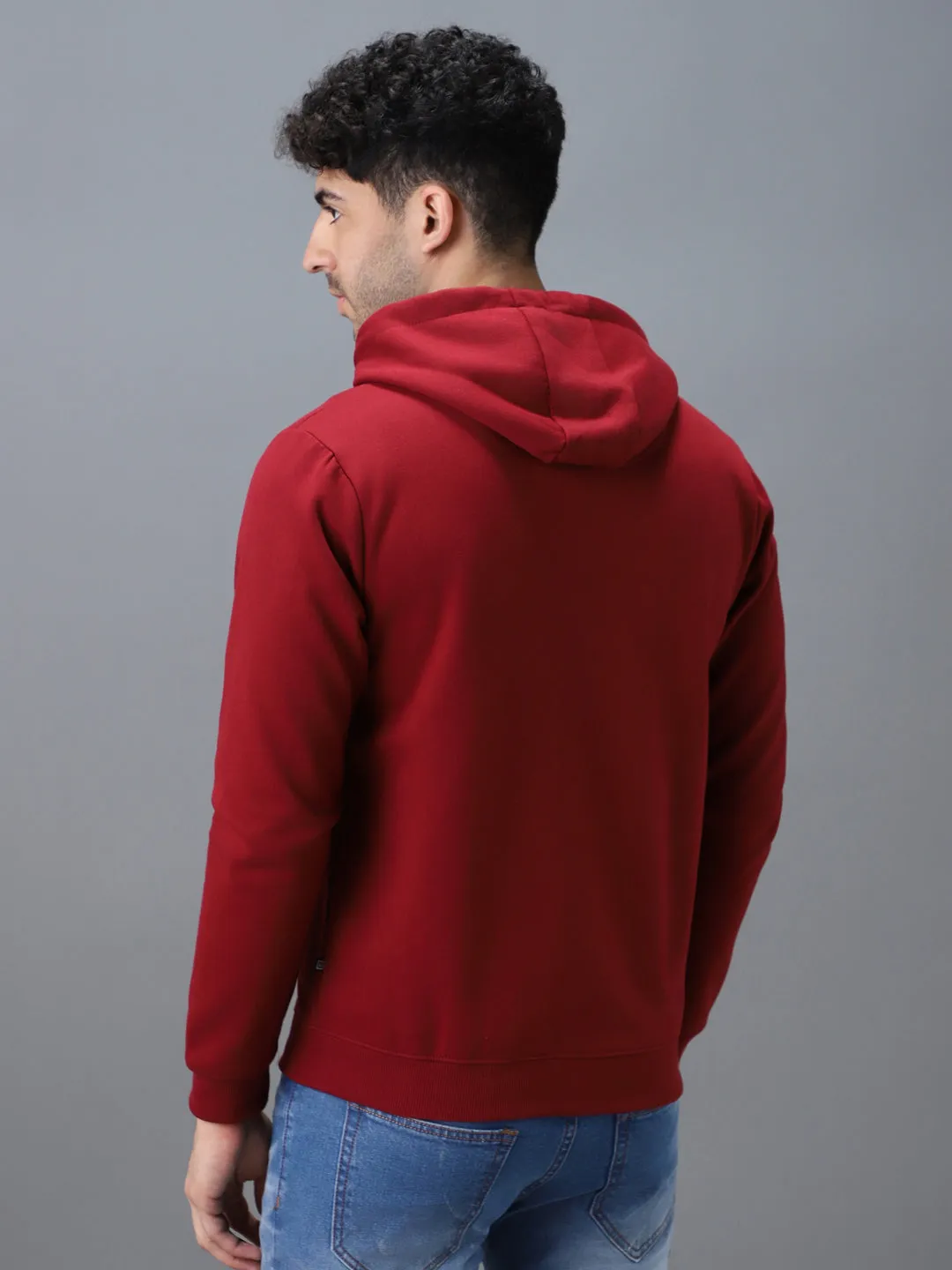 Men's Maroon, Navy Cotton Zippered Hooded Sweatshirt