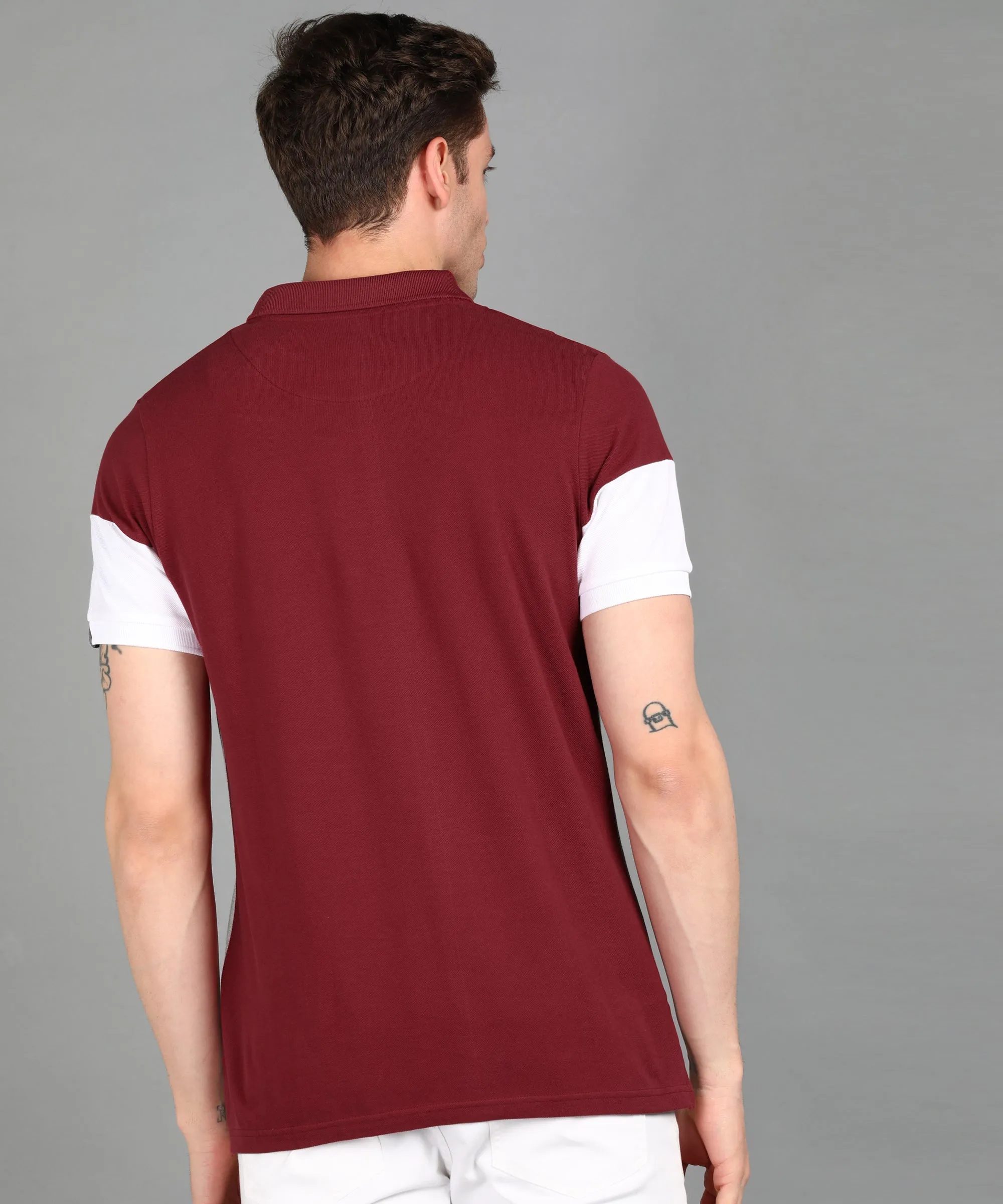 Men's Maroon, White, Grey Melange Colour-Block Slim Fit Half Sleeve Cotton Polo T-Shirt