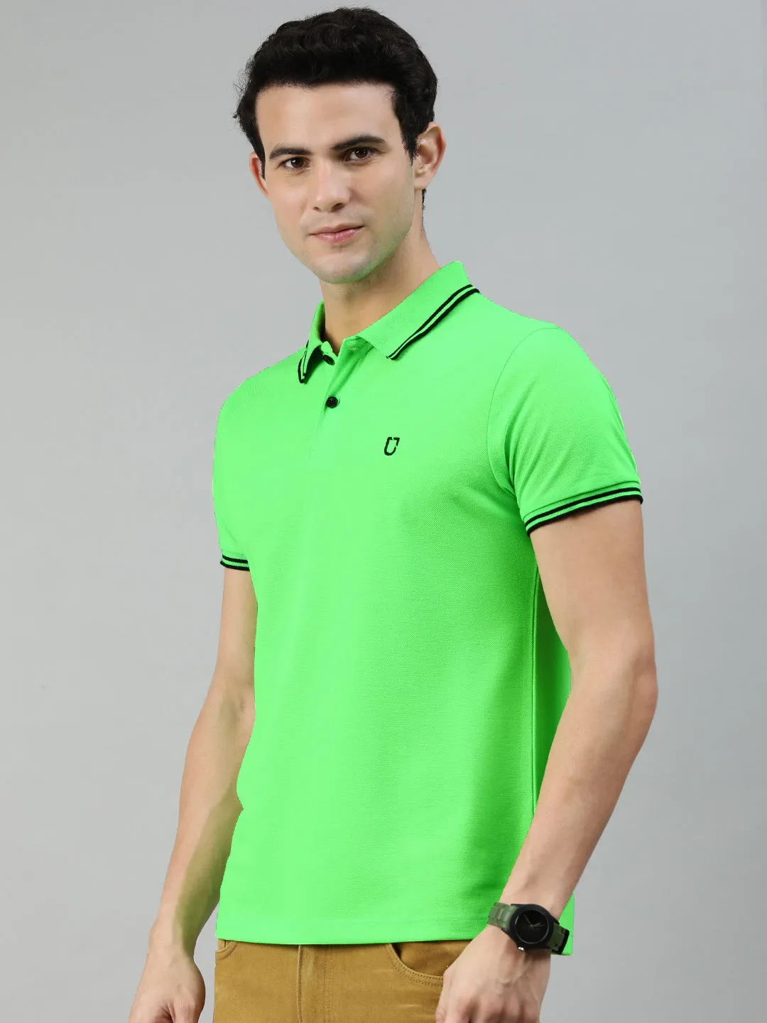 Men's Neon Green Solid Slim Fit Half Sleeve Cotton Polo T-Shirt