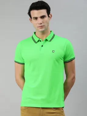 Men's Neon Green Solid Slim Fit Half Sleeve Cotton Polo T-Shirt