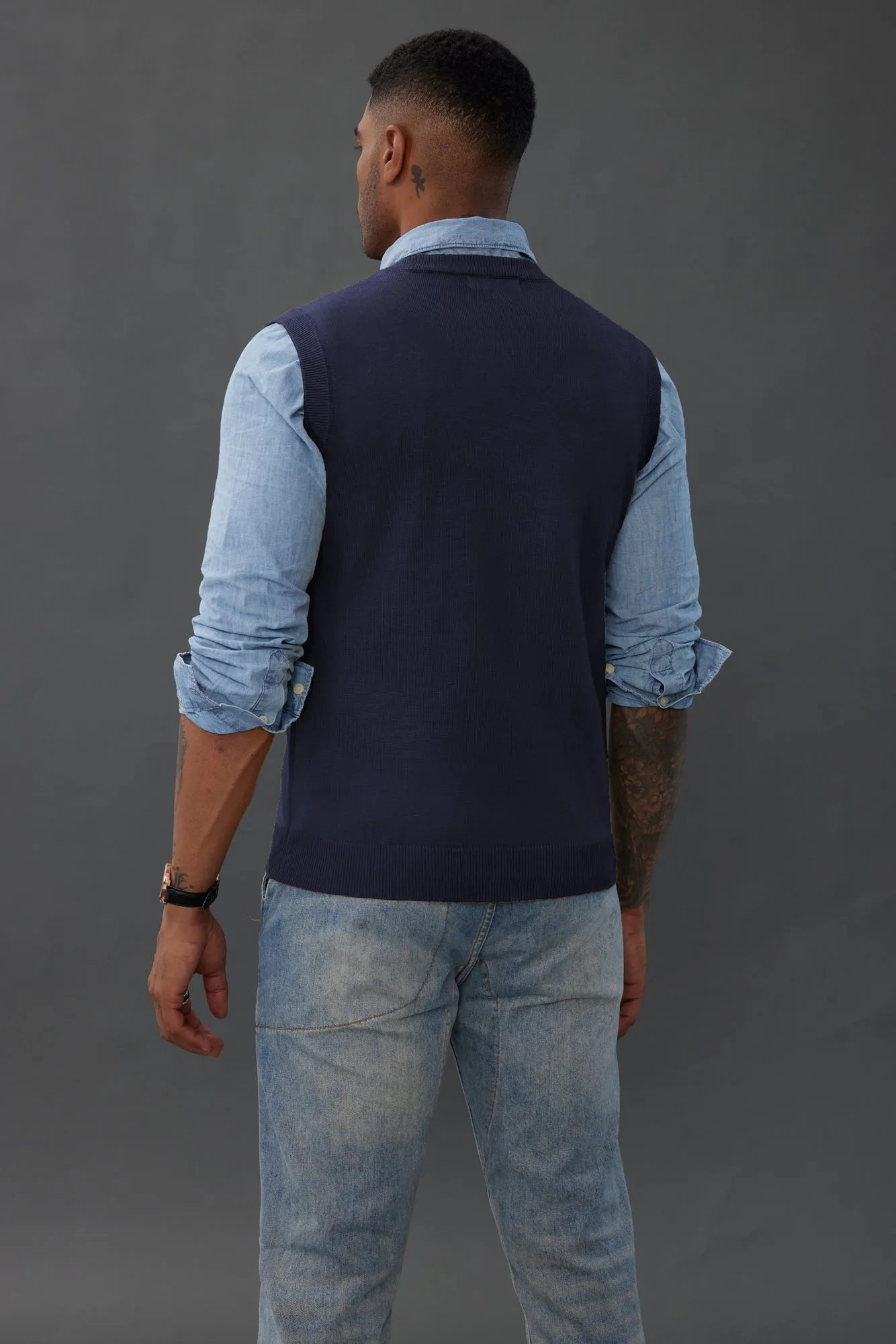 Mens V-Neck Knitted Sweater Vest Solid Plain Sleeveless Pullover Knitwears