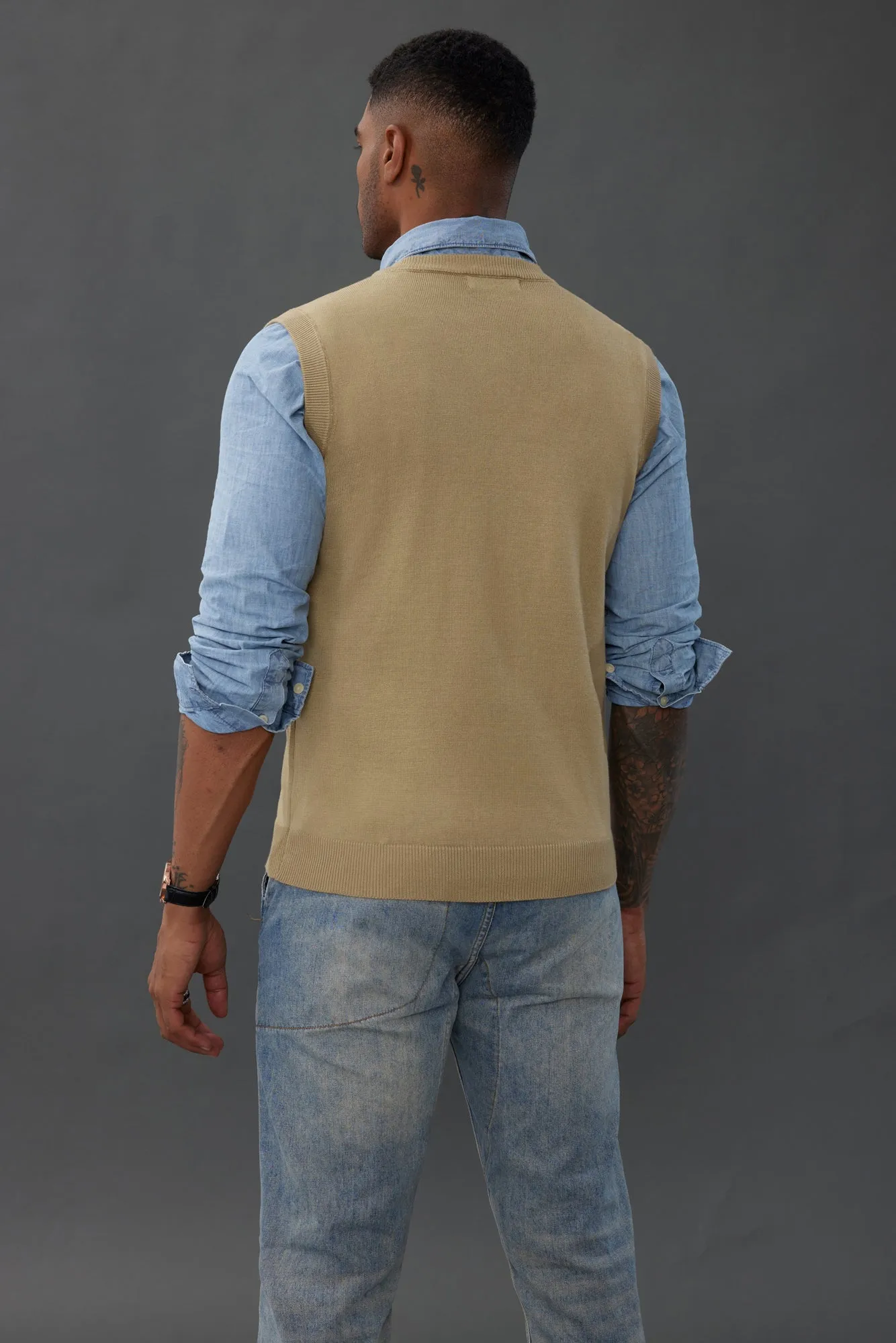 Mens V-Neck Knitted Sweater Vest Solid Plain Sleeveless Pullover Knitwears