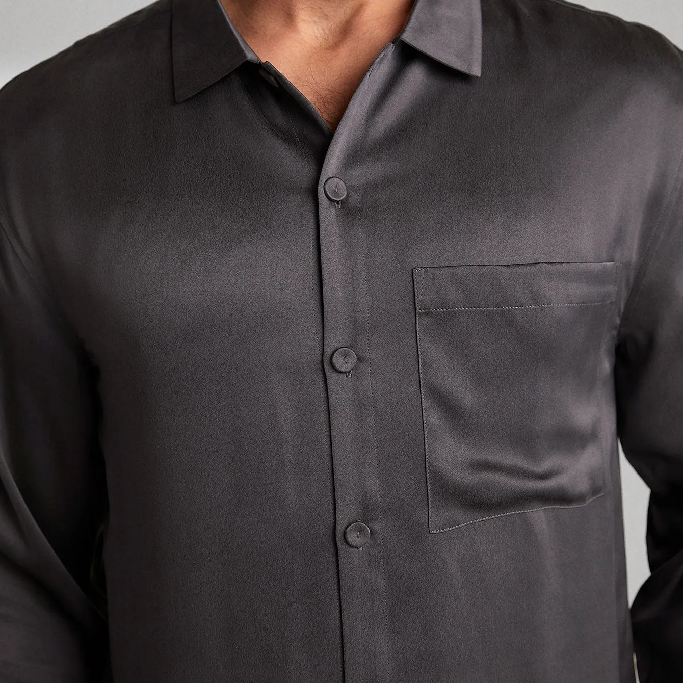 Men's Washable Silk Button Up Set