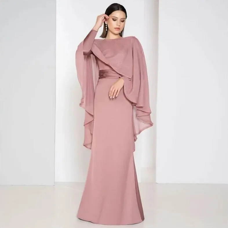 Mermaid Satin Chiffon Wrap Mother Of The Bride Dress