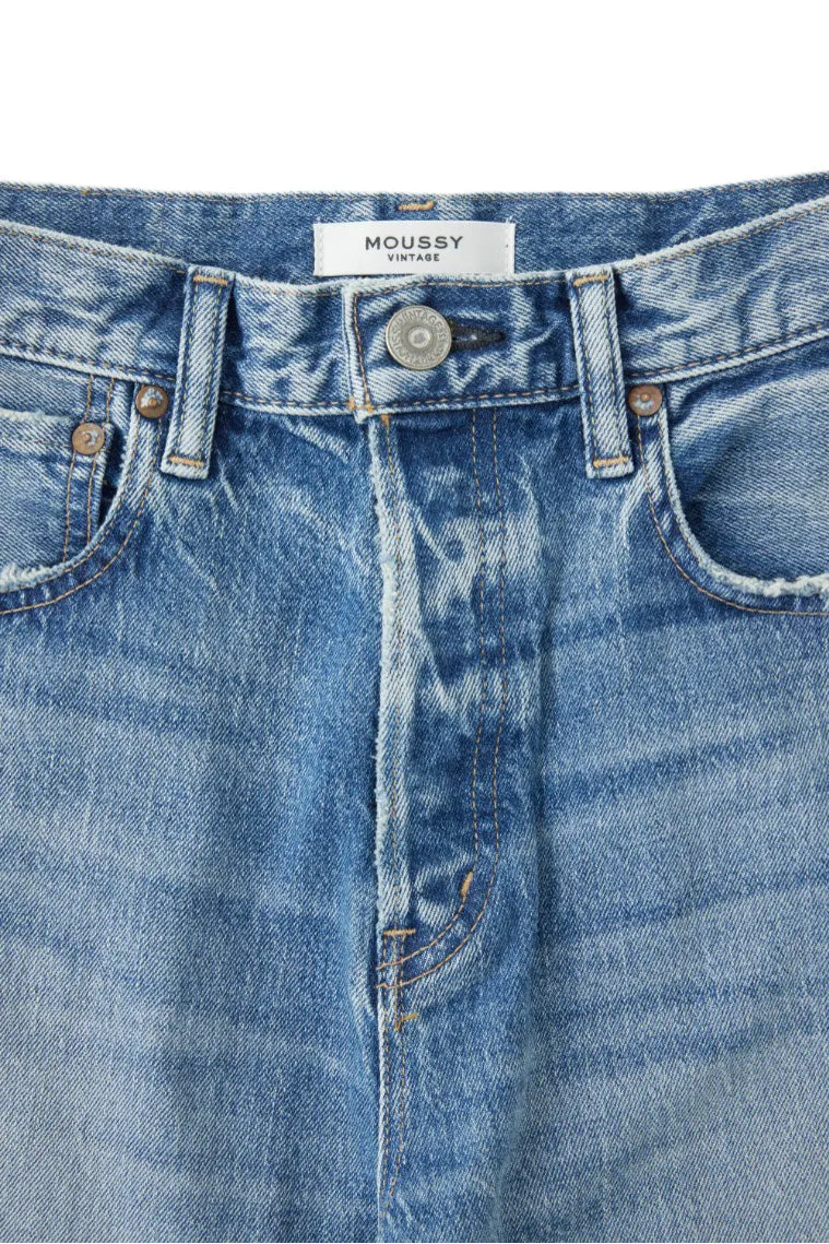 Moussy Denim Mabel Wide Straight Cropped Jeans
 in Blue