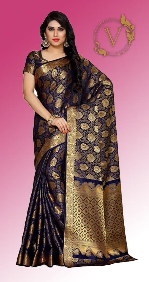 Navy Blue Art Silk Saree (Kanchipuram Style)