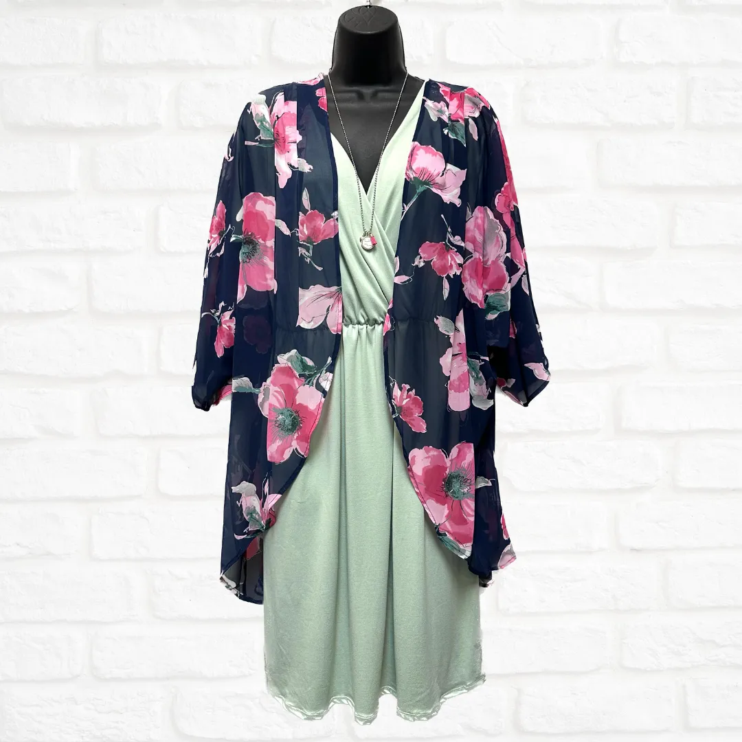 Navy Floral Kimono S-L