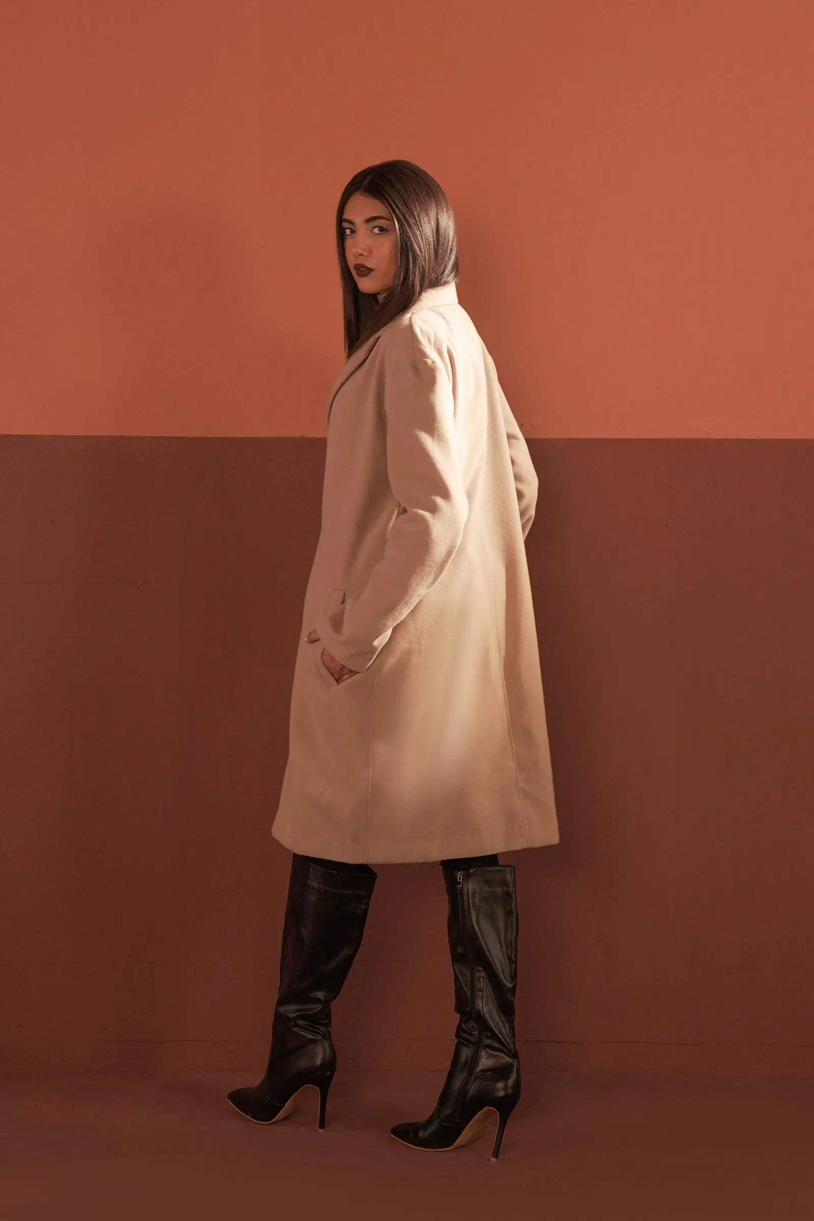 Notch Collar Wool Blend Coat