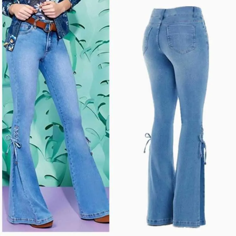 Slimming Lace Up Wide Leg Jeans Palazzo Trousers